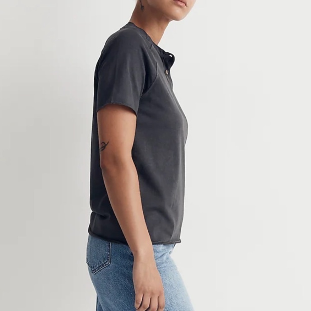 Madewell Black Garment Dyed Raglan Henley Tee XS - Picture 4 of 11